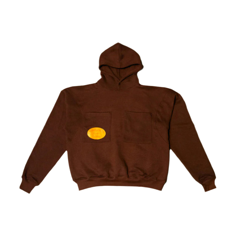 collar brown hoodie, two front pockets 